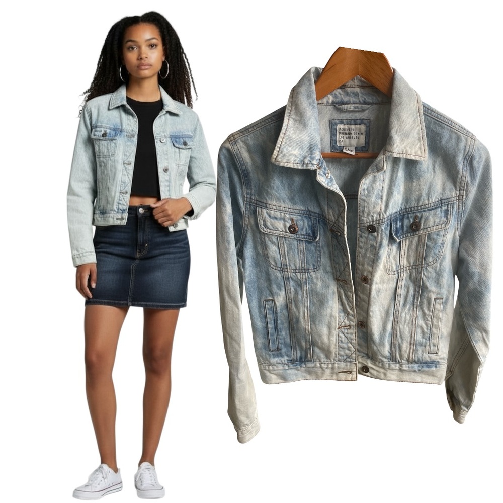 Acid Wash Denim Jacket Light Wash 100% Cotton Women’s Small